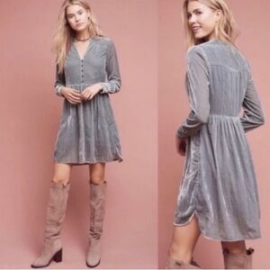 Anthropologie Holding Horses Grey Velvet Shirt Dress